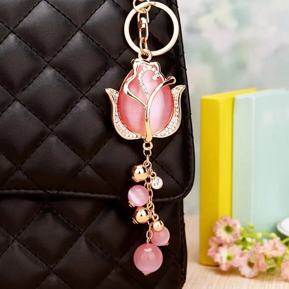 Handbags - Pink &Gold rosebud bag charm